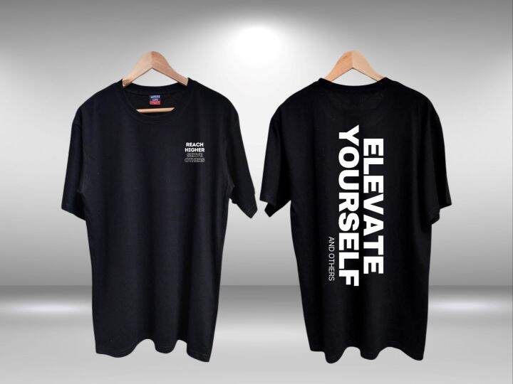 T Shirt Minimalist Aesthetic ELEVATE YOURSELF Design Uni Sex For Men Women Round Neck Black T