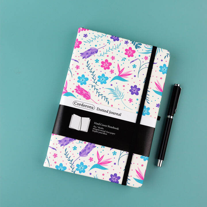 Floral Bullet Dotted Journal Gsm Thick Paper Elastic Band Back