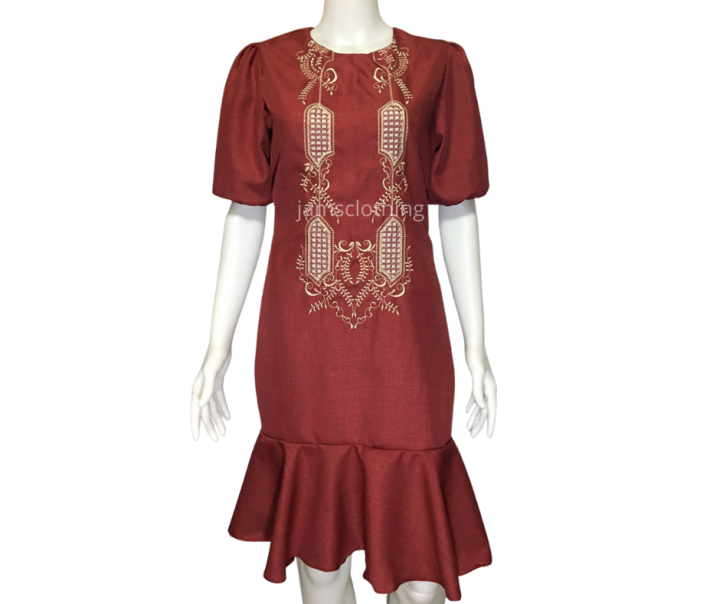 Hot Quality Embroidered Barong Dress Puff Sleeve Lazada Ph