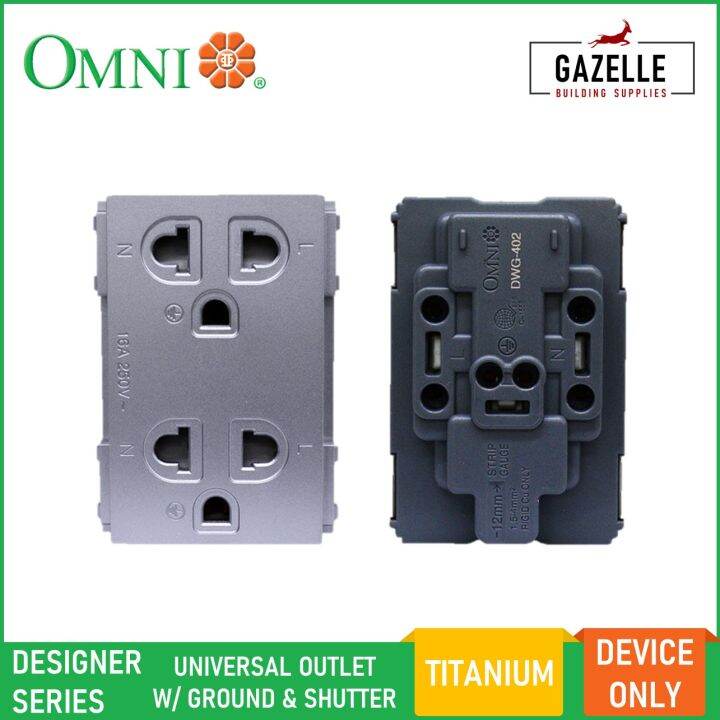 Omni Designer Series Duplex Universal Outlet W Ground Shutter