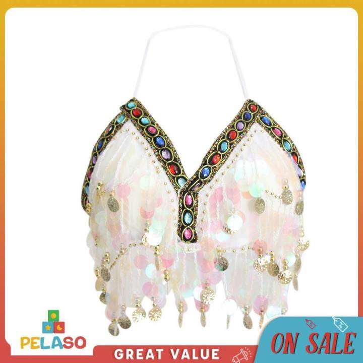 Pelaso Belly Dance Beaded Bra Sequins Tassel Top Sexy Dancing Singer