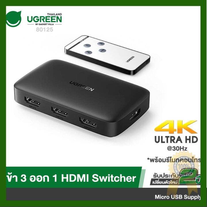 Ugreen HDMI Switch 3 In 1 Out 4K HDMI Switcher Splitter With Remote