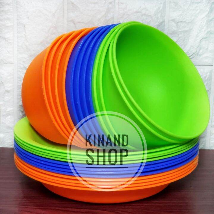 Kinand Shop PROMO 12 PCS ISI PIRING DAN MANGKUK KH PINE TEBAL DAN