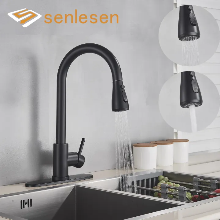 Senlesen Brushed Nickle Kitchen Faucet Pull Out Kitchen Tap Two Water