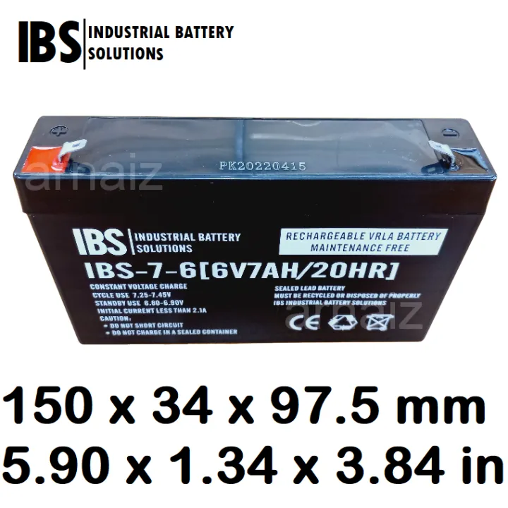 IBS 6V 7Ah SLA Rechargeable Battery IBS 7 6 Valve Regulated Sealed Lead