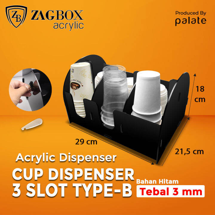 ACRYLIC CUP HOLDER DISPENSER 3 SLOT RAK AKRILIK PAPER CUP B RAKIT