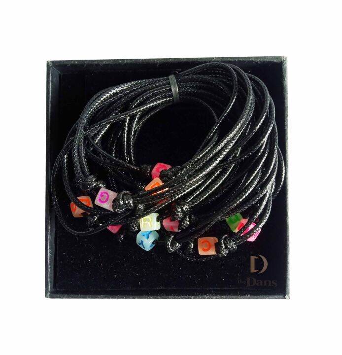 Lusin Pcs Gelang Tangan Korea Tali Hitam Abjad Warna Glow In The