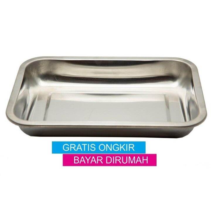 Nampan Baki Stainless Ukuran 27x20x4 CM Wadah Saji Prasmanan Segi