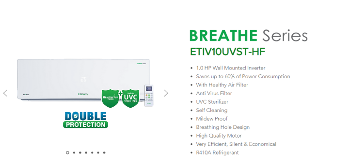 Everest Aircon 1 0HP Inverter Wall Mounted BREATHE SERIES