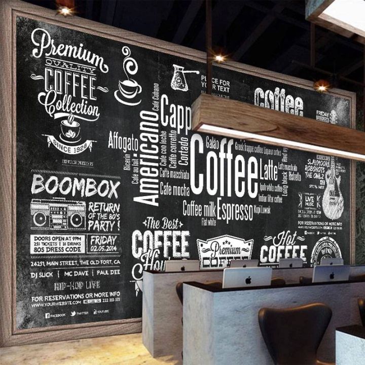 Custom D Wallpaper Retro Hand Painted Blackboard Coffee Graffiti