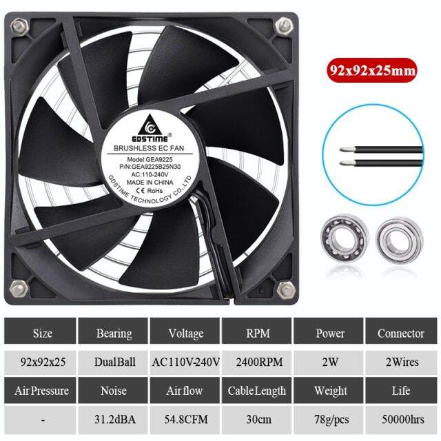 Gdstime EC Brushless Cooling Fan AC 110V 120V 220V 240V Ball Bearing