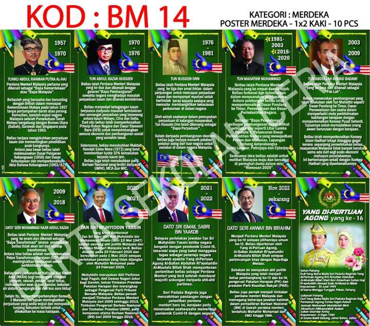 Set Pcs Poster Perdana Menteri Malaysia Pertama Hingga Terkini Lazada