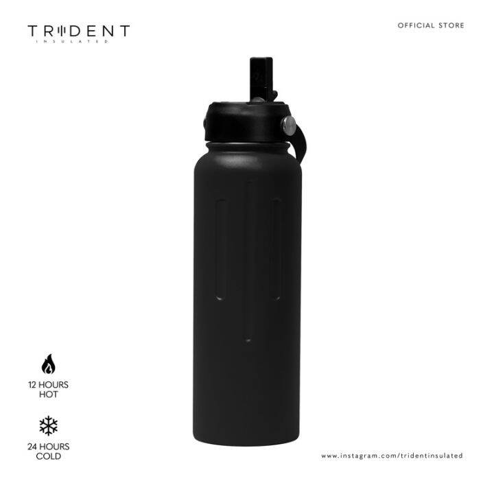 40oz TRIDENT Insulated Bottle Wide Mouth Flex Cap W Straw Vacuum