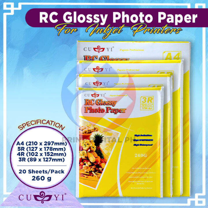 Print Digital CUYI RC Glossy Photo Paper 260gsm A4 5R 4R 3R