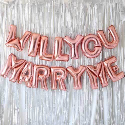 PT37 16 Silver White Backdrop Foil Curtain Will You Marry Me Letter