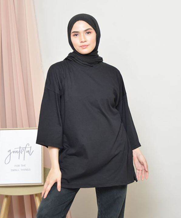 KAOS POLOS OVERSIZE HIJAB WANITA TANGAN 3 4 BAJU OVERSIZED COTTON