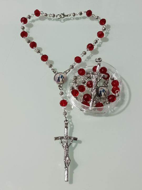 One Decade Glass Beads Car Rosary Garnet Mm Miraculous Medal