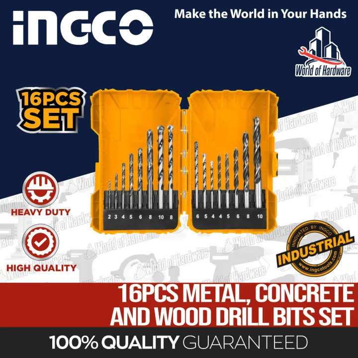 INGCO Original 16pcs Metal Concrete And Wood Drill Bits Set Industrial