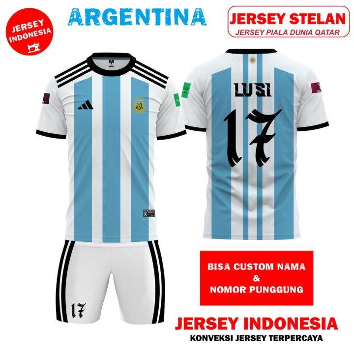 Jersey Sepak Bola Timnas Argentina Home Bintang Setelan Jersey Piala