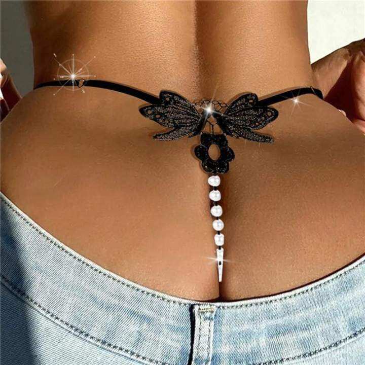 Pearls With Cute Lingerie Transparent Thong T Back G Panties Butterfly