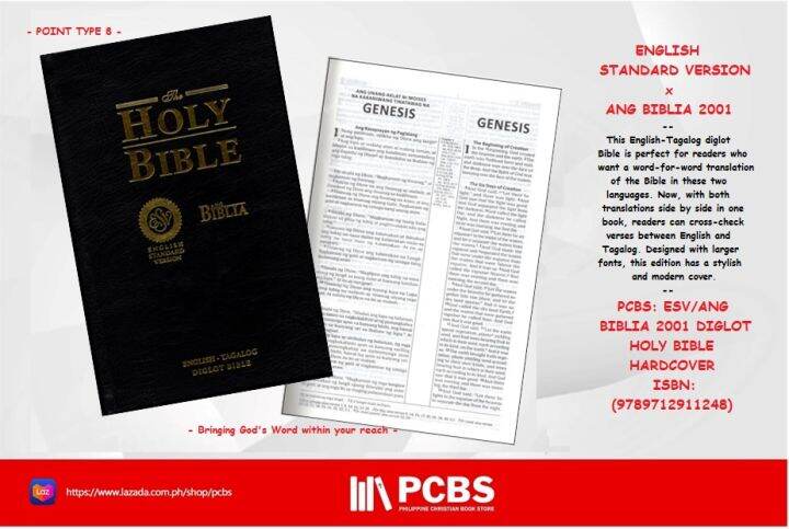 PCBS ESV Ang Biblia 2001 Diglot Bible POINT TYPE 8 English