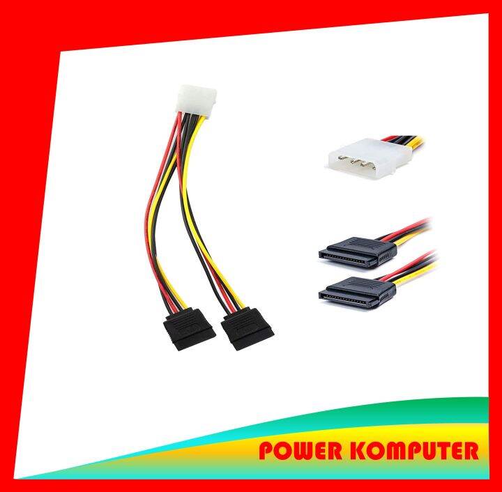 Kabel Power SATA Cabang 4 Pin IDE Molex To 15 Pin 2 SATA Hard Drive