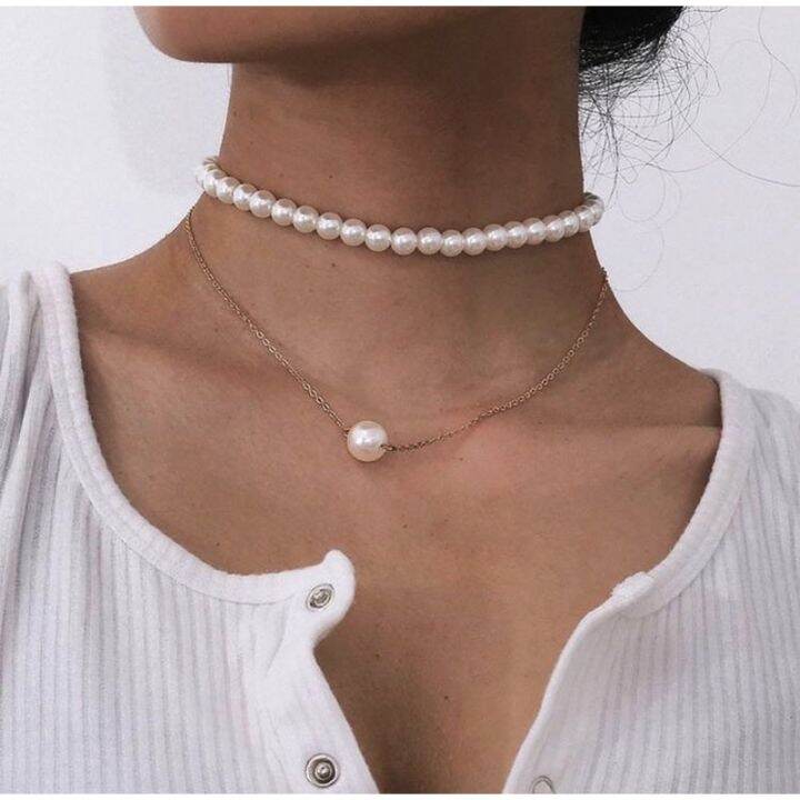 Full Pearl Necklace Kalung Mutiara Kalung Aesthetic Lazada Indonesia