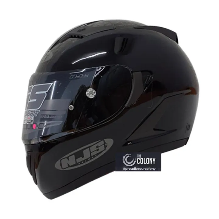 Helm Njs Shadow Solid Black Glossy Double Visor Full Face Lazada