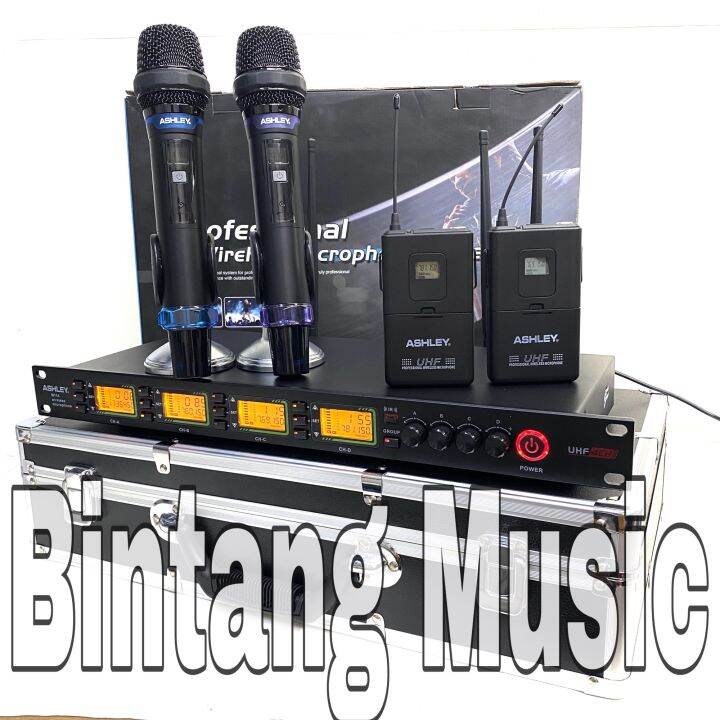 MIC WIRELESS ASHLEY M114 4 BUAH MIC HEANDHEALD CLIP ON ORIGINAL