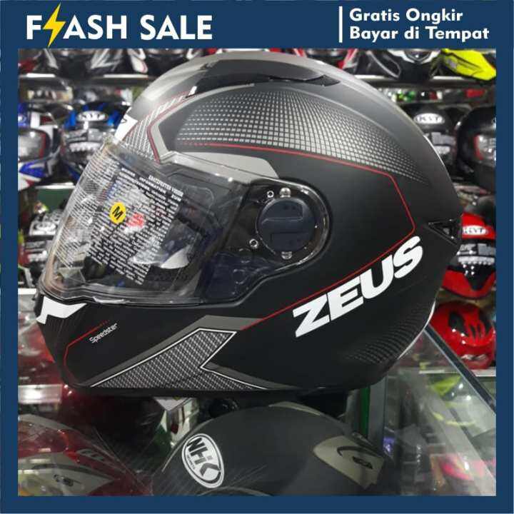 Cod Helm Full Face Zeus Z Motif Speedster Al Matte Black Red