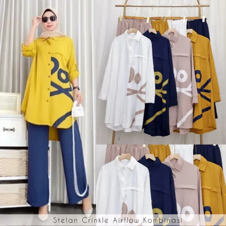 Xoxo Set 2in1 Bahan Rayon Crinkle Airflow Baju Setelan Wanita Dewasa