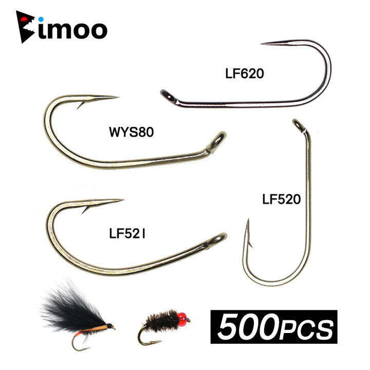 Bimoo 500PCS 8 22 Barbed Barbless Fly Tying Hook High Carbon Steel