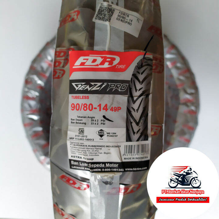 Ban Motor Matic 90 80 Ring 14 FDR GENZI PRO TUBELESS Bonus Pentil Untuk