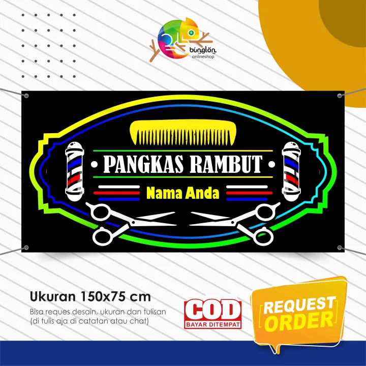 Spanduk Banner Pangkas Rambut Gradasi Warna Bisa Custom Nama Lazada