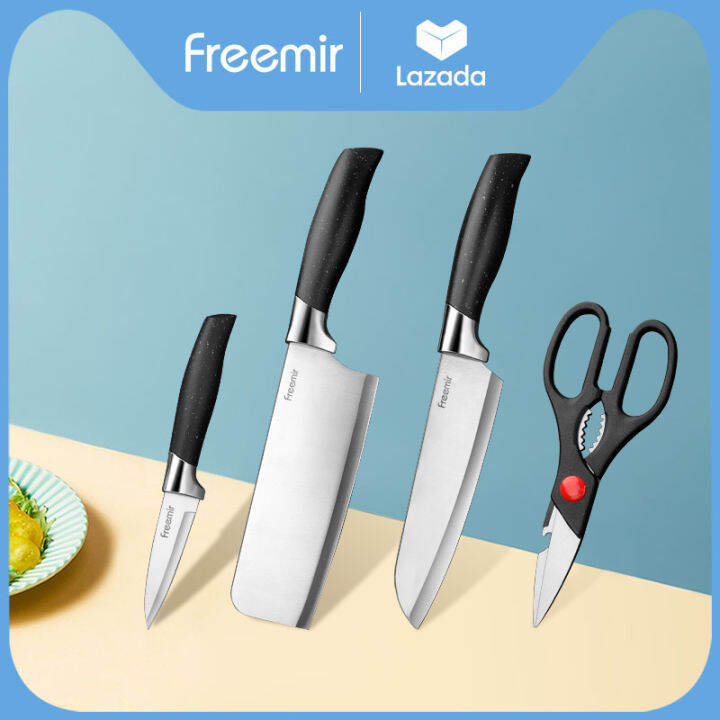 Freemir Pisau Set 4 Pcs Dengan Gunting Pisau Pengiris Pisau Koki Pisau