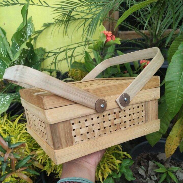 HAMPERS BAMBU KOTAK DOUBLE HANDLE HANTARAN BAMBU RANTANG BAMBU WADAH