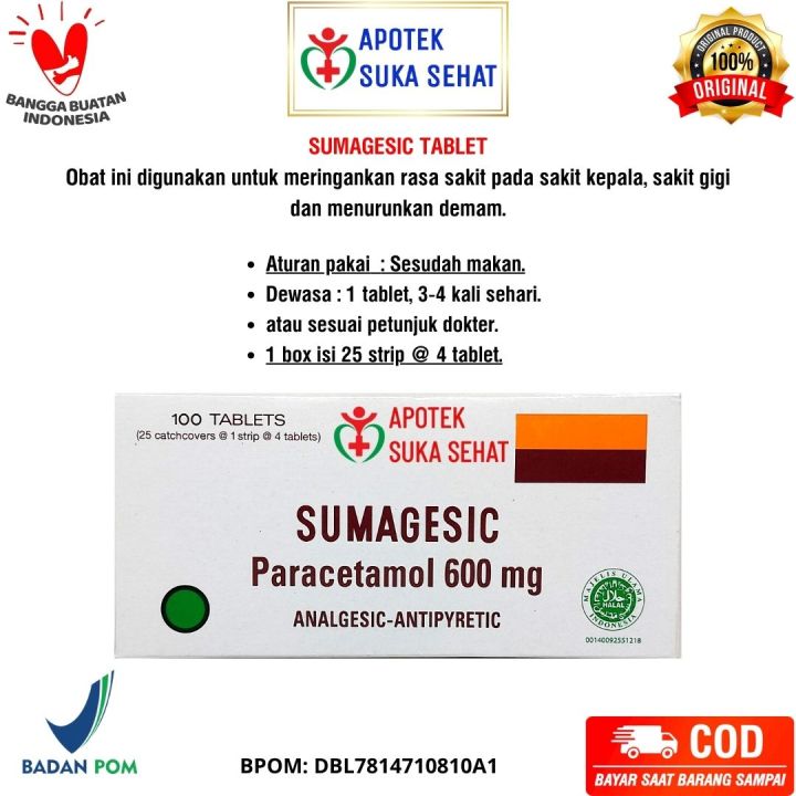 SUMAGESIC TABLET PARACETAMOL 600 MG OBAT DEMAM 1 BOX ISI 25 STRIP