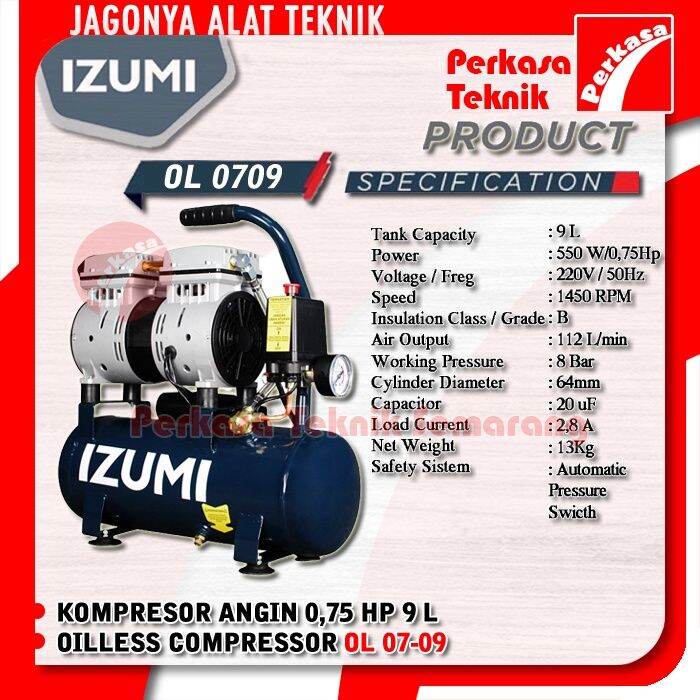 Izumi Ol Kompresor Angin Silent L Hp Oilless Air Compressor