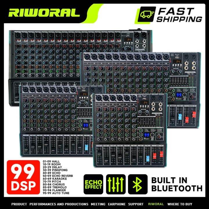 Riworal Audio Mixer Tk Channel Dj Usb Bluetooth Mixer Dsp