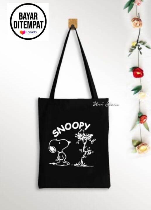 Bisa Cod Tas Tote Bag Wanita Korea Snoopy Pakai Resleting Tas