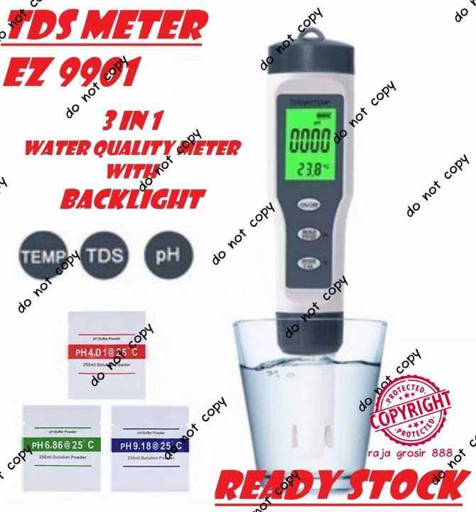 Tds Meter Ph Meter Temperatur In Ez Waterproof Alat Ukur