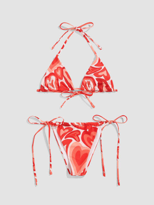 Cider Heart Wave Print Triangle Bikini Set Lazada PH