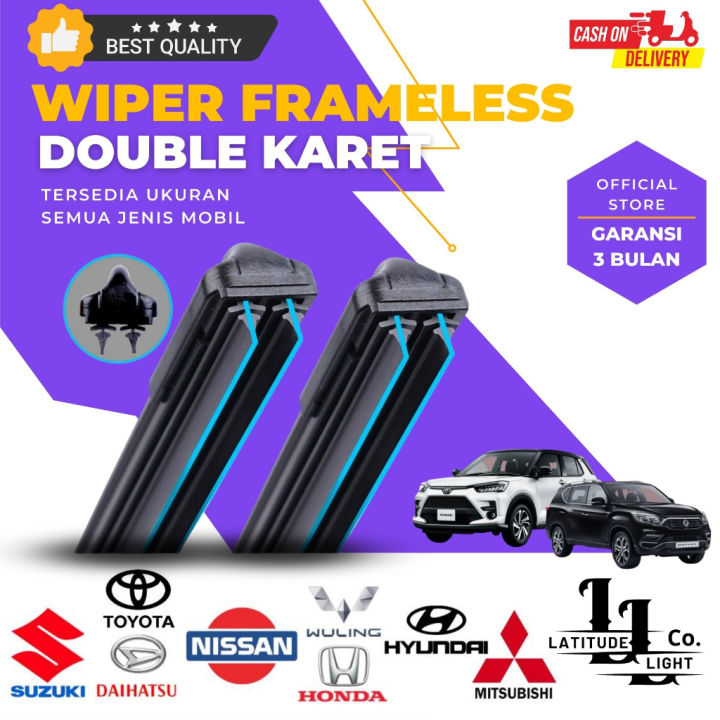 WIPER FRAMELESS DUAL KARET ATAU DOUBLE KARET WIPER BLADE 2 PCS KIRI DAN