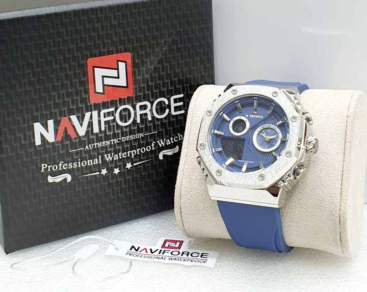 Naviforce Jam Tangan Pria Original Tali Rubber Fitur Dual Time