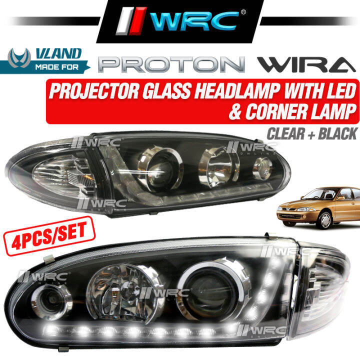 Vland Proton Wira Projector Glass Headlamp With Led Corner Lamp