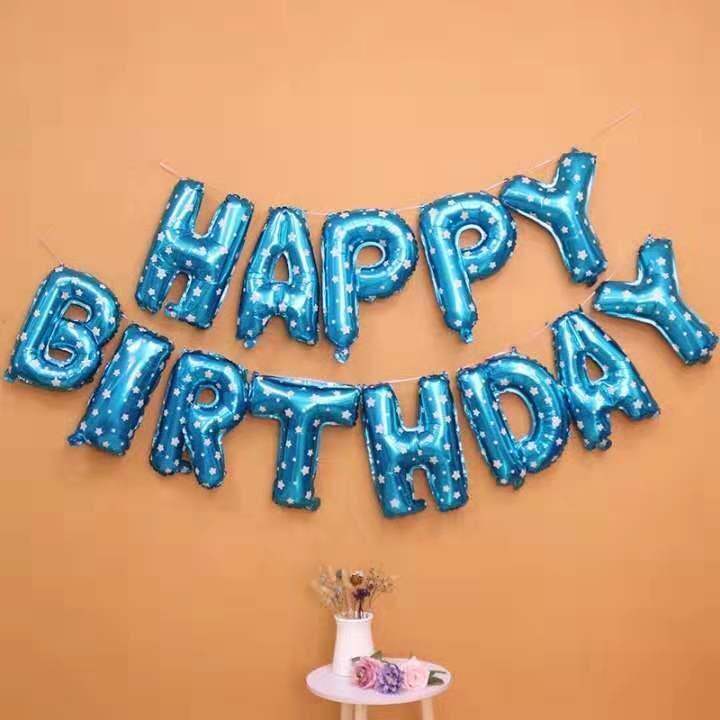 16 Inches Colour Blue With White Star Shape Happy Birthday Letters