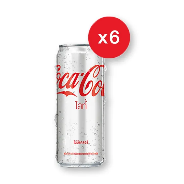 Coke Light Soft Drink 325 ml Pack of 6 cans โคก ไลท นำอดลม 325 มล