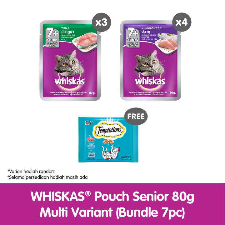 Whiskas Makanan Kucing Basah Pouch Senior Rasa Tuna Mackerel G