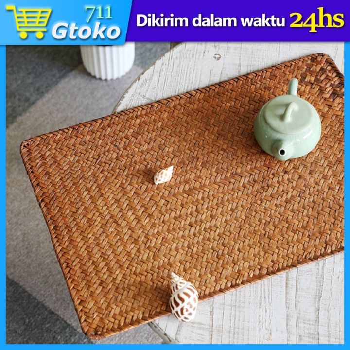 Alas Tatakan Piring Rotan Persegi Panjang Rattan Placemat Nampan Rotan