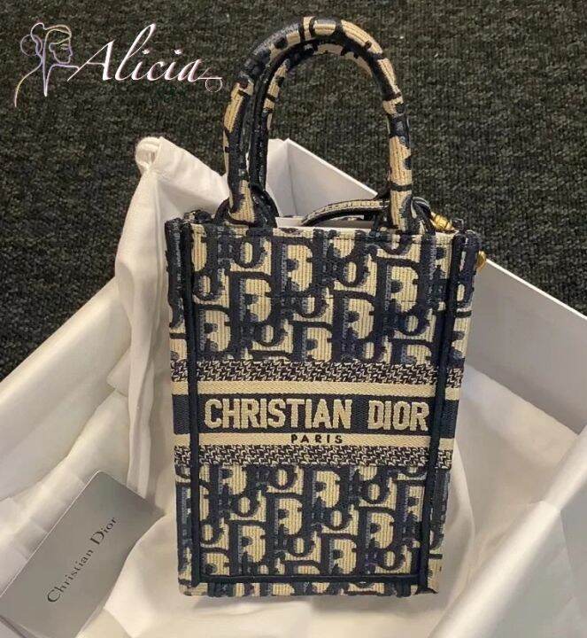 Aliciashop New Dior Mini Book Tote Phone Bag In Blue Dior Oblique